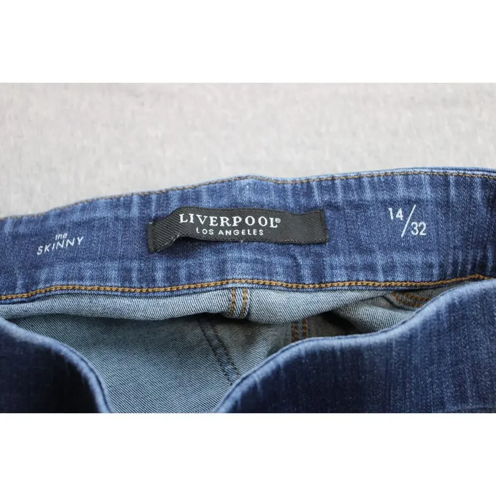 Liverpool Jeans Women 14 / 32 Blue Denim Cotton Casual Dark Wash Pull-On Skinny